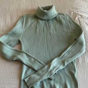 Zara Sage Green Ribbed Turtleneck Sweater